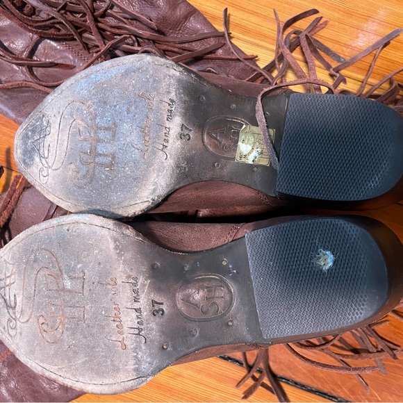 Brown Fringe Leather Boots - Picture 3 of 10